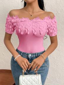Firerie Body con encaje en los hombros para mujer, elegante para ropa de resort - Rosa - Ver 3