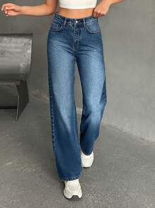 RueChic Hoge taille rechte pijp jeans, minimalistische mode geschikt voor de zomer