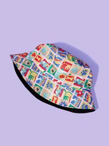 SCOOBY-DOO X SHEIN 1pc Reversible Bucket Hat, Adjustable UV Protection Casual Hat Suitable For Spring Autumn Travel Beach Vacation For Men Women Youth, Y2K Style - Black - View 2