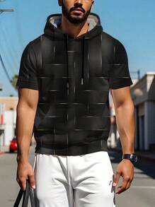 Manfinity Dauomo Men's 3D Print Short Sleeve Drawstring Hoodie - Black - View 1
