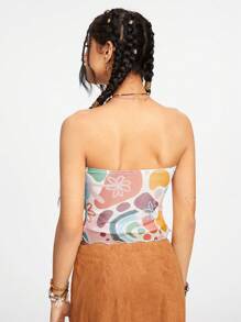 H3IDI Women Floral Artistic Pattern Fitted Tube Top - Multicolor - View 5
