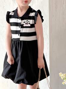 DAZY Girl Young Girl Fall Short Sleeve Dress With Collar Patchwork Graphic Print