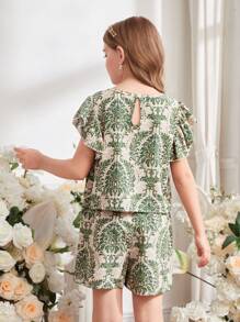Bộ 2 món/Bộ áo và quần short in hoa cho bé gái tuổi mới lớn - Nhiều màu - Xem 2