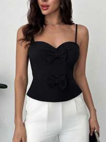 SHEIN Privé Women's Spring And Summer Elegant Romantic Fashion Commuter Sexy Fashion Office Black Tight Tops, Vacation Wear, Romantic Dating And Wedding Birthday Women's Clothes, Easter Women's Clothes, Banquet Women's Clothes, Music Festivals