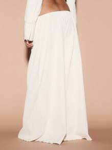 KIZN Wide Leg Resort Palazzo Pants Lightweight Flow Summer Beach Wedding Guest Party Casual Evening Pants With Drawstring Elastic Waist Lounge Pants - White - View 5