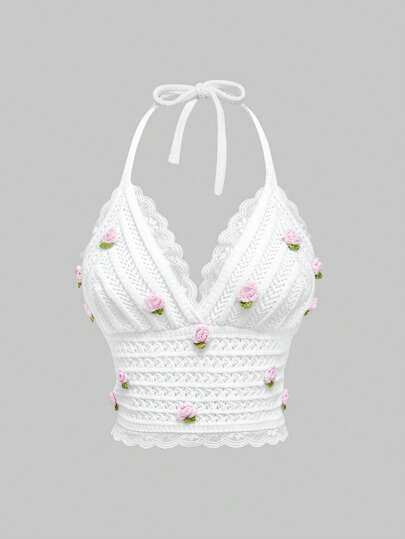 Kawaii Spring Women Vacation Cute 3D Flower Knitted Sweater