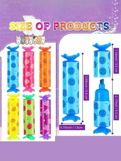 6 pièces, Mini surligneurs candy pastel, 6 couleurs mignonnes à embout biseauté, surligneurs marqueurs pour fête candy, anniversaire, dessin, affiche, journal, carte de voeux, fournitures scolaires et de bureau, rentrée scolaire
