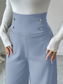 Firerie Pantalones negros de tiro alto y pierna ancha para mujer que estilizan la figura, ideales para la oficina