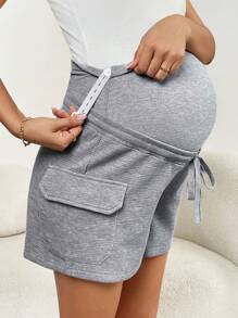 SHEIN Pregnant Women Casual Solid Color High Waist Shorts - Grey - View 7