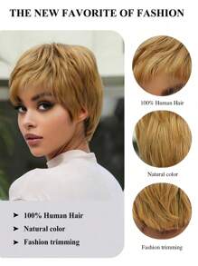 Short Pixie Cut Wig Human Hair Cheap Put On & Go Gluelesss Human Hair Wigs For Women Beginner Friendly Daily Use Machine Made Natural Blonde Color Halloween Costumes - S27A - View 5