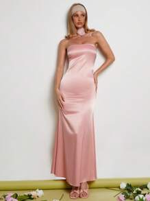 COSMINA Women's Solid Color Strapless Fishtail Hem Dress, Elegant For Formal Occasions
