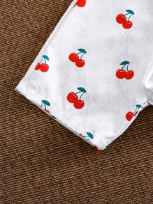 2 件装女婴休闲日常樱桃印花无袖连衣裙，配有头带，适合外出或舒适的居家穿着 - 白色 - 查看 8