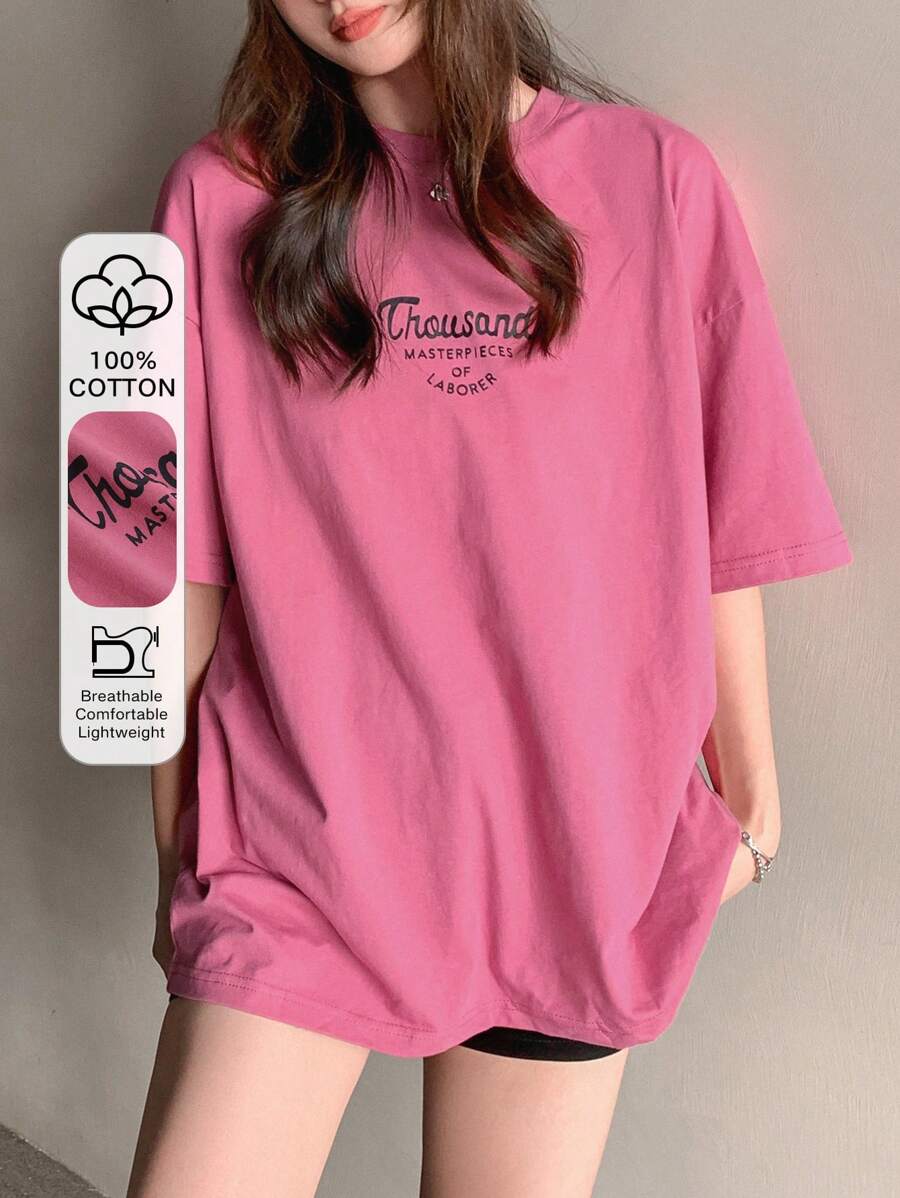 DAZY Letter Graphic Drop Shoulder Tee Thousand MASTERPIECES OF LABORER Summer Oversized T-Shirt