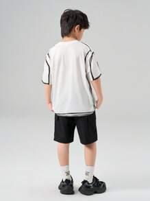 SHEIN Teenager Spring/Summer Casual Colorblock Printed T-Shirt Boys' Creative Funny Casual Simple Short-Sleeved Round Neck T-Shirt, Suitable For Summer - White - View 2