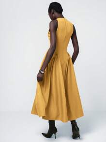 Aveloria Modichic Robe élégante française simple et polyvalente pour femmes avec taille élastique froncée, fentes et doubles poches