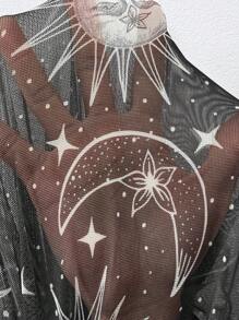 SHEIN Essnce Plus-Size Women's Casual Tops, See-Through Smocks, Women's Out Tops,Summer For Women Beachwear Vacation Woman,Graphic Tees Women Graphic Tees Cute Tops,Goth,Country Concert Cute Summer Tops - Black - View 7