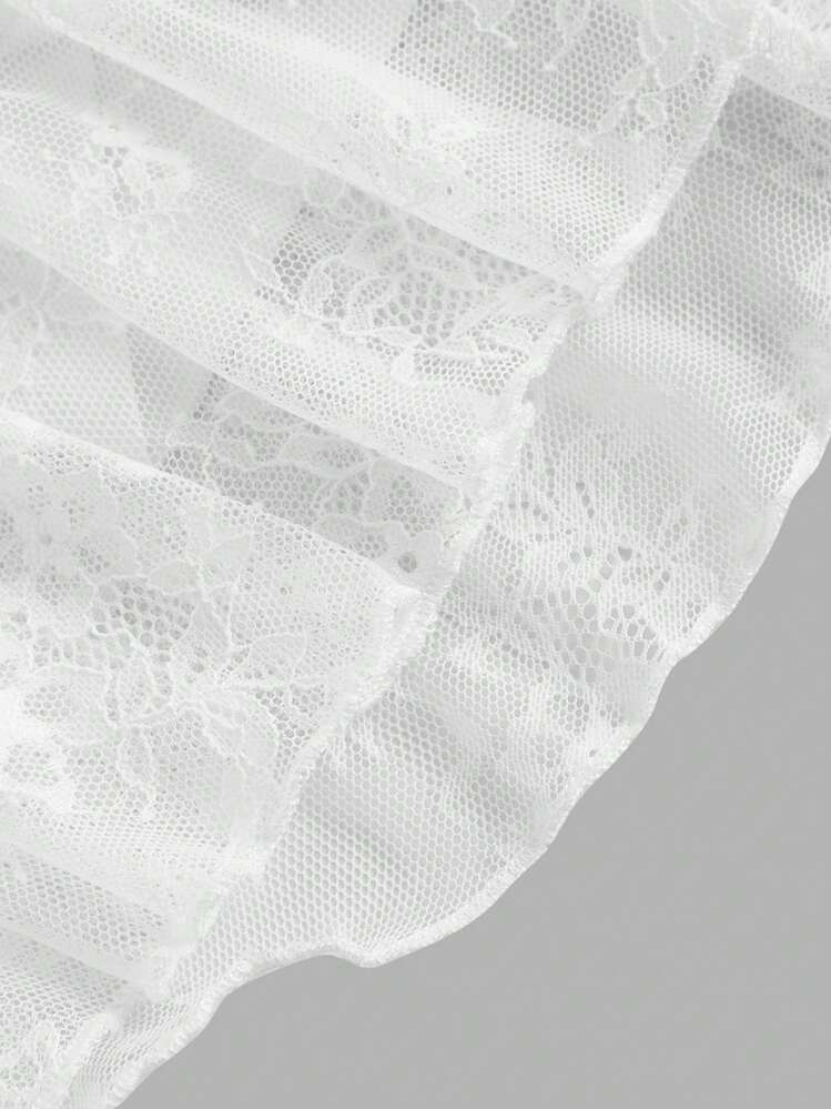 SHEIN MOD Women's White Lace Drawstring Waist Mini Skirt, New Years, Rave Festival, Y2k Clothes, Sexy Skirt, Western Wear Women, Summer For Women, Country, Valentine Day, Cruise Women Sexy - White - View 4