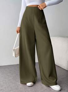 Firerie Quần ống rộng họa tiết cạp cao thời trang giản dị tối giản cho nữ khi đi làm trở lại trường - xanh quân đội - Xem 7