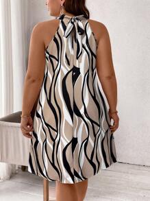 SHEIN Clasi Vestido de verano con cuello halter y estampado de cebra - Caqui - Ver 2