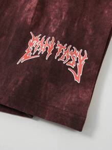 Set de 2 piezas para adolescentes varones: Top de manga corta con estampado de letra efecto tie-dye y shorts