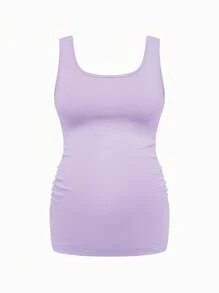 SHEIN Maternity Sleeveless Round Neck Tight Fit Tank Top In Multiple Colors, City Casual Style For Summer - Mauve Purple - View 6