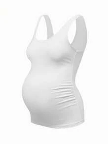 Modmama Maternity Summer Casual Shoulder Strap Round Neck Tight Tank Top, Multiple Colors - Grey - View 10