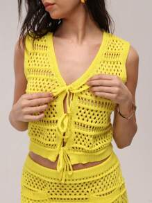 Forever 21 春季新款深 V 领无袖钩针透视海滩女士针织背心