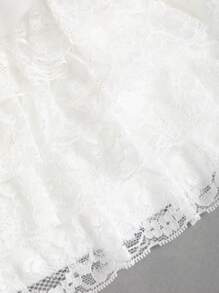 Sweetra Cute Romantic Lace Rose Vine Print Women Low Waist Skirt - White - View 5