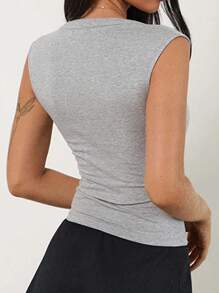 Zyxie Canotta casual da donna a tinta unita con profondo scollo a V
