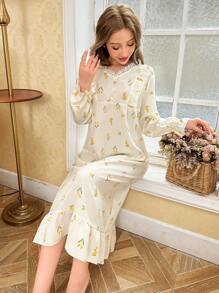 CottageSlumber Floral Pattern Lace Trim Romantic Women's Nightgown - Multicolor - View 3