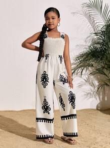 SHEIN Tween Girl Sleeveless Square Collar Jumpsuit - Apricot - View 5