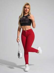 SHEIN Essnce Women's Pocket Slim Fit Casual Versatile Denim Jeans