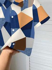 SHEIN Áo sơ mi tay ngắn đơn giản thoải mái cho bé trai, phù hợp cho mùa xuân và mùa hè - Nhiều màu - Xem 4