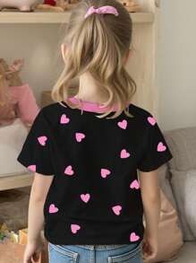 2025 New Arrival Lovely All-Over Heart Print Patchwork Round Neck T-Shirt For Girls - Multicolor - View 2