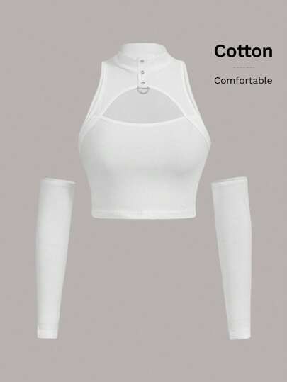 SHEIN ICON Cut Out Front Crop Top With Arm Sleeves