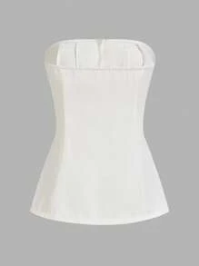 SHEIN Essnce Women Simple Solid Color Front Button Camisole Tank Top, Casual Daily Wear - White - View 2