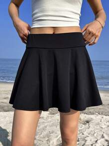 SHEIN EZwear 女士简约半身裙，适合夏季 - 藏蓝色 - 查看 4