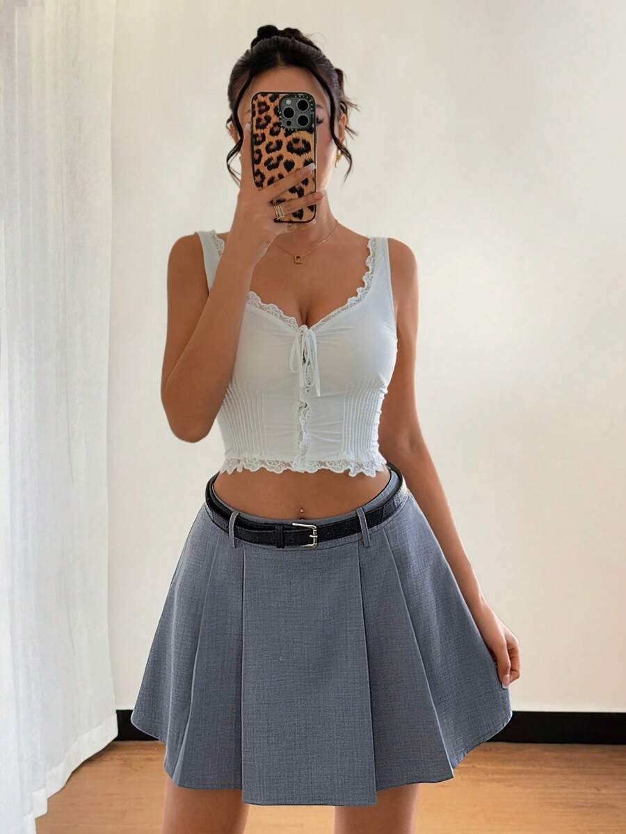 SHEIN Unity 2025 New Korean Style Pleated A-Line Skort - Dark Grey - View 1