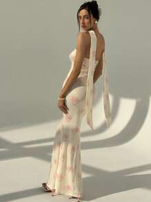 Aloruh Women's Floral Print Dress With Fishtail Hem, Elegant For Vacation Wedding Anniversary Bridesmaid Party Date Sexy  Wedding Guest Dress Women Bridal Shower Dress White  Elegant Modest Summer Summer Outfits Summer Clothes Beach Outfits For Woman  Beach Vacation Vacation Outfits Woman Boho  Tropical Vacation Woman Clothe Floral Tube Dress