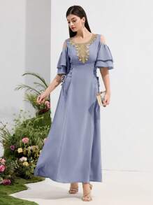 Al Najma Women's Turkish Abaya & Arabic Traditional Maxi Dress Kaftan Jalabiya Dress - Blue - View 6