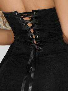 SHEIN x Luisa Sonza SHEIN ICON Váy midi hở lưng ren xương cá gợi cảm của Pure Lust American - màu đen - Xem 8