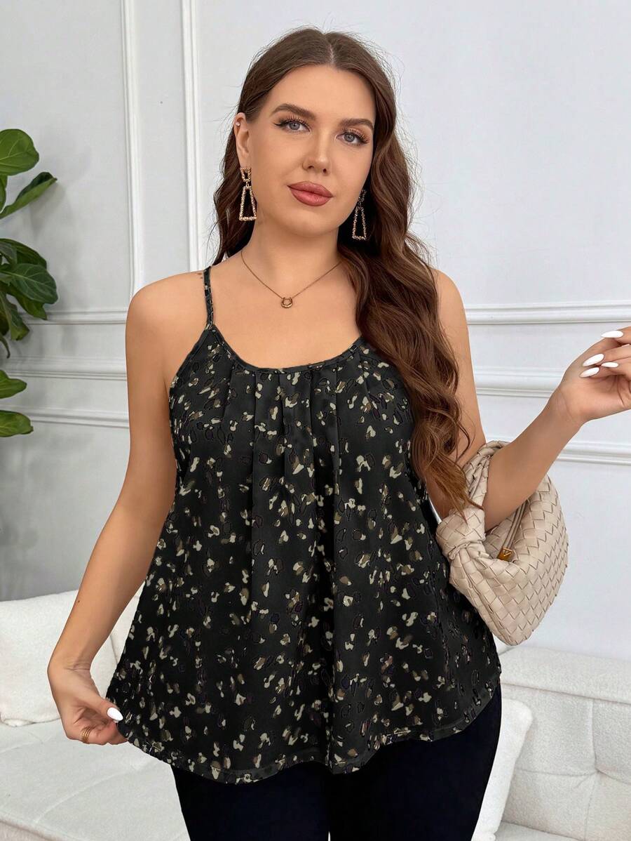 SHEIN Frenchy Plus Size Casual Elegant U-Neck A-Line Camisole - Black - View 1