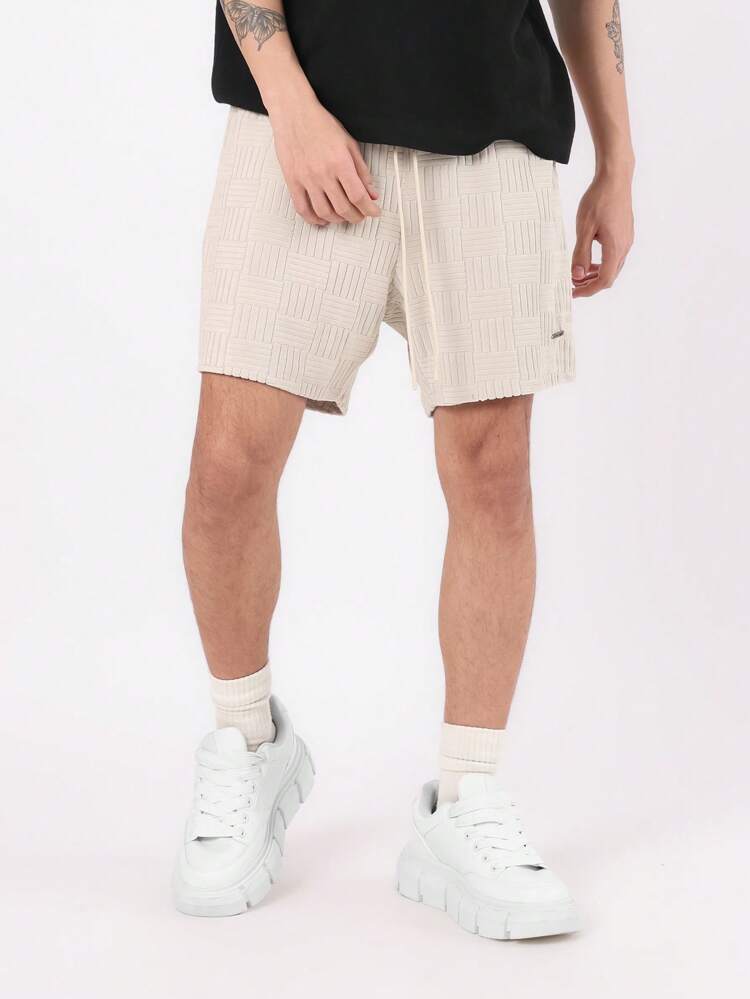 Shorts de felpa texturizada com cordão e cós elástico, ajuste regular