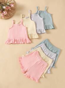 Ensemble de tenues mode côtelé pour filles, plusieurs pièces, été - Multicolore - Voir 2