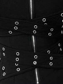 SHEIN ICON Cross Puckered Bib Overall Dress With Eyelet Trim And Stand-Up Collar - Black - View 8