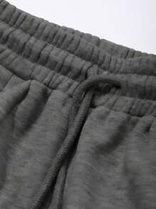 DAZY 女式纯色直筒松紧腰宽松口袋抽绳运动裤秋季女式慢跑裤 - 深灰色 - 查看 5