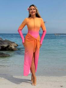 Swim Shayni Women's Elegant Sunset Gradient Vacation Burkini - Multicolor - View 3