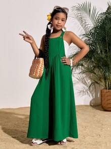 SHEIN Groene vakantie casual camisole jumpsuit voor meisjes