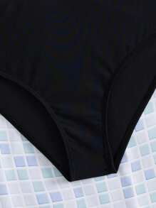 Tween Girl Leopard Print Spaghetti Strap & Solid Color Triangle Bottoms Bikini Set, For Beach Vacation