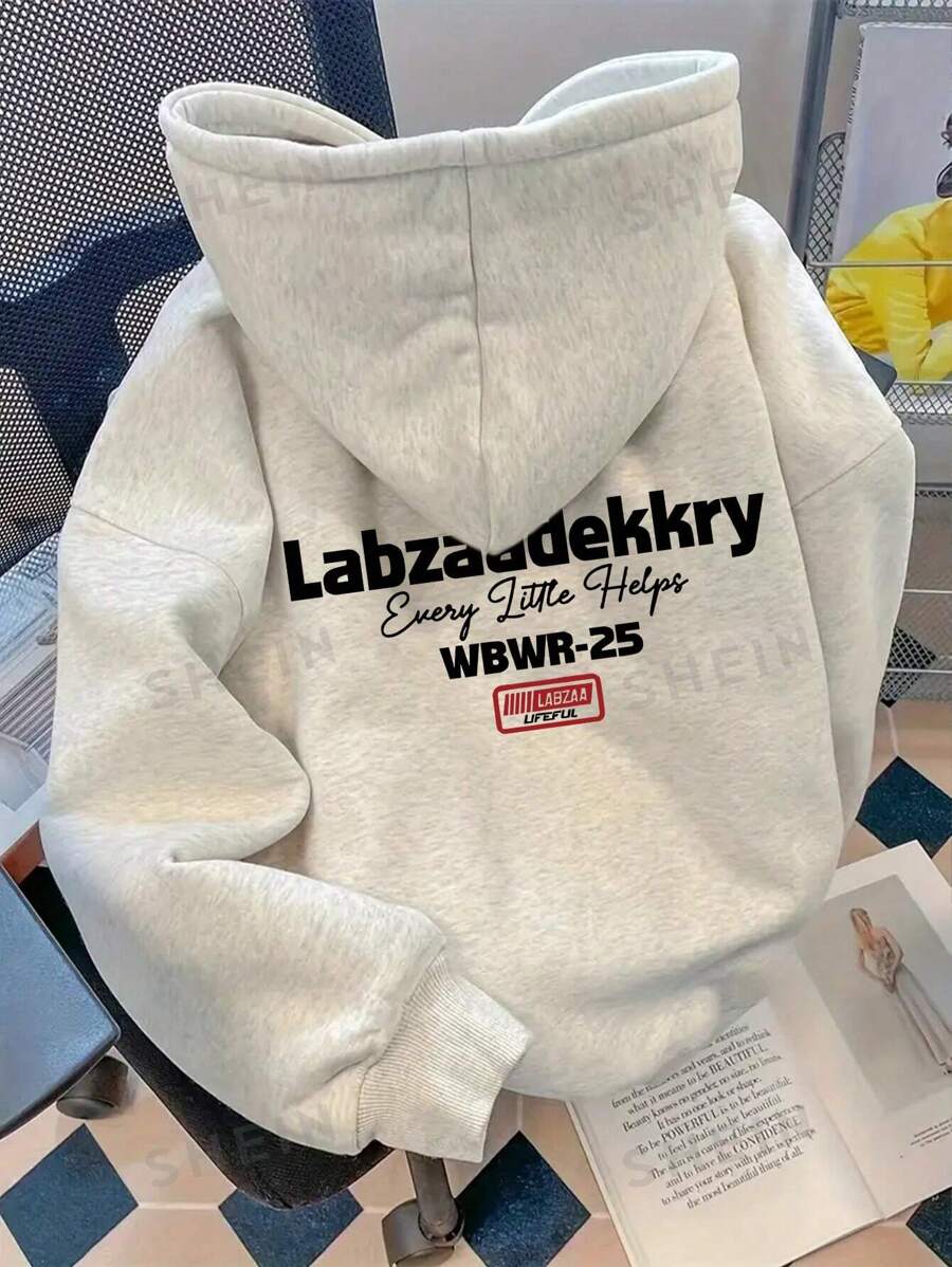 INAWLY Sudadera con capucha casual de mujer con bolsillo canguro, cordón ajustable y estampado de letras con hombros caídos - Gris Claro - Ver 1